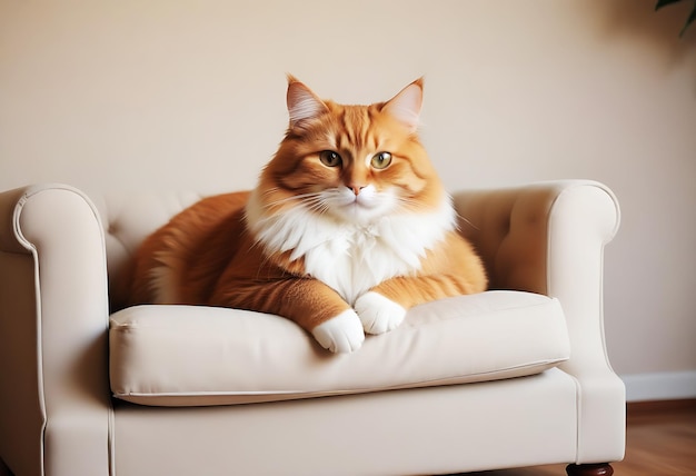 a cat is sitting on a chair with the name quot on it