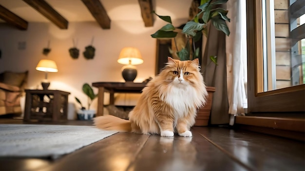 a cat is sitting on the floor in front of a window