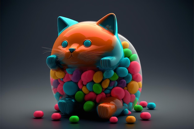 A cat is sitting inside of a jar of candy.