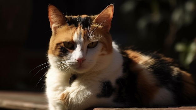 A cat is sitting on a ledge with the word cat on it.