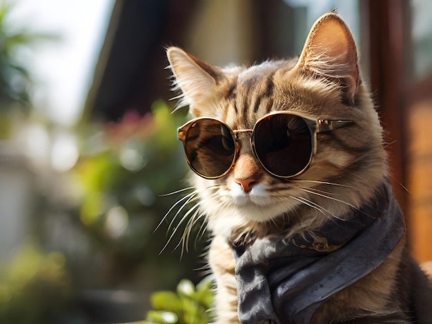 A cat is sitting in the outside of house