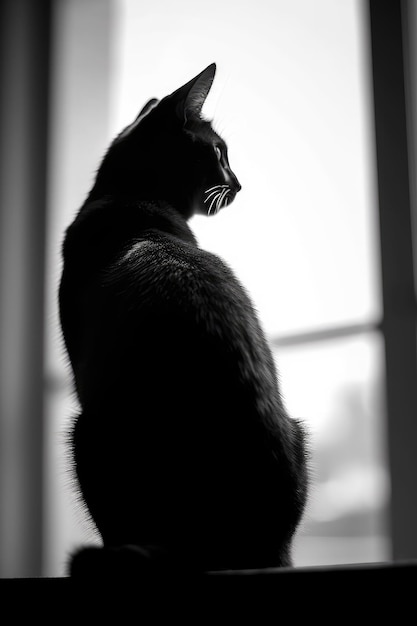 A cat is sitting on a window sill and looking out