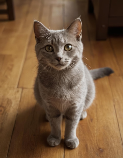 Photo a cat is sitting on a wooden floor and has a blue eye