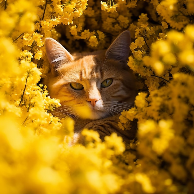 Photo a cat is sleeping in the flowers