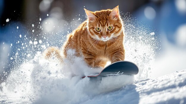 Photo a cat is on a snowboard with the word quot on it