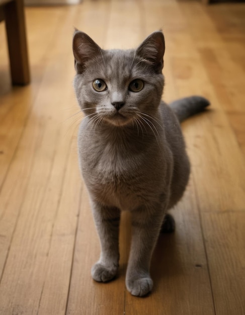 Photo a cat is standing on a wooden floor and has a blue eye