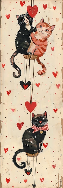 Photo a cat is on a string with hearts and a cat on it