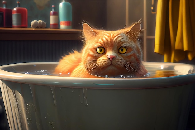 The cat is taking a bath Generative AI