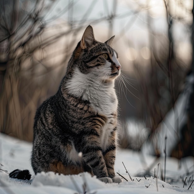 Cat isolated on winter background