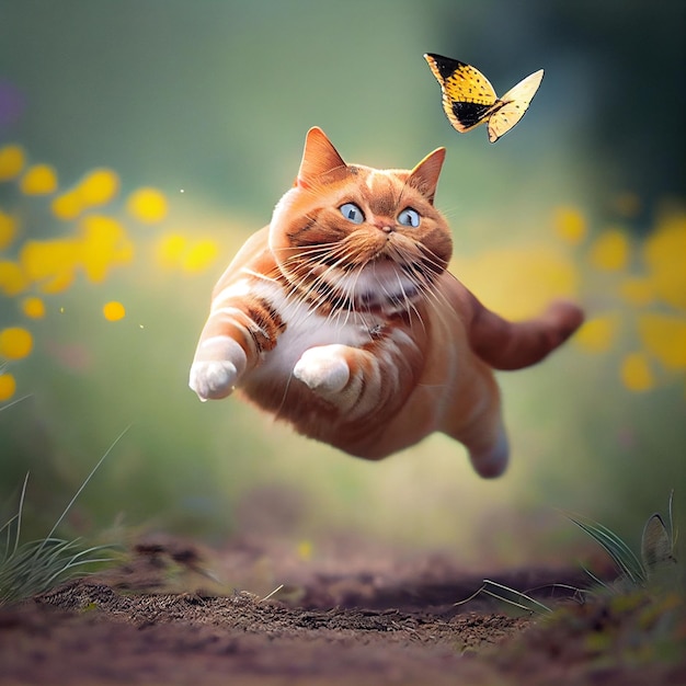 Cat Jump to catch Butterfly