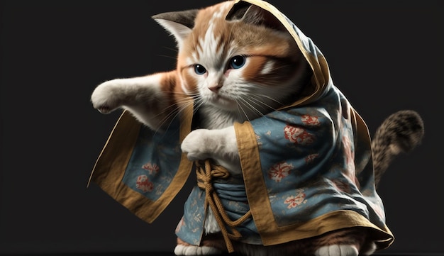 The cat karate fighter in a kimono Generative AI