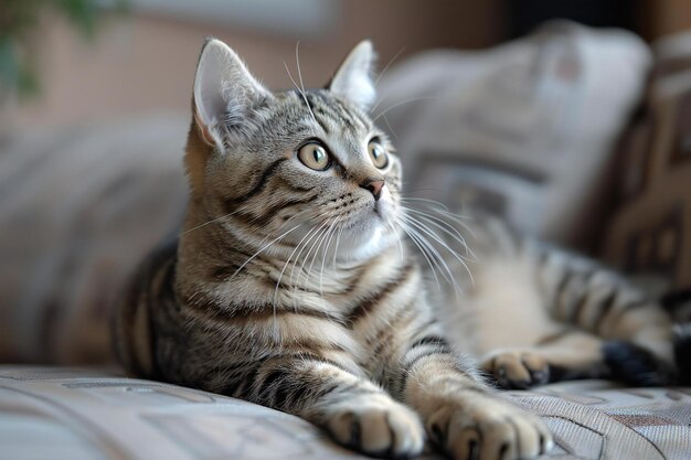 Photo a cat laying on a blanket with a white whiskers