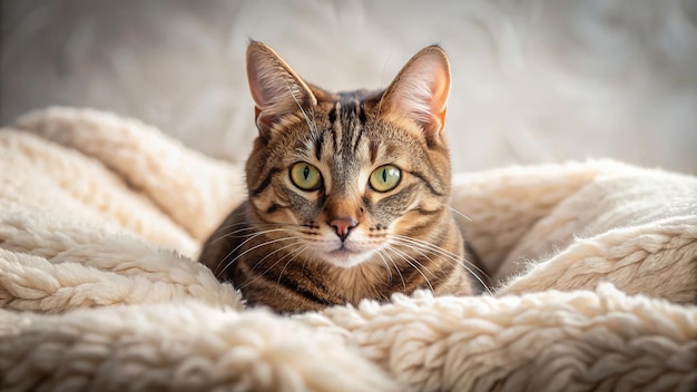 Cat laying down on a soft blanket cat resting relaxed feline sleepy cozy comfortable peaceful fur cute pet domestic