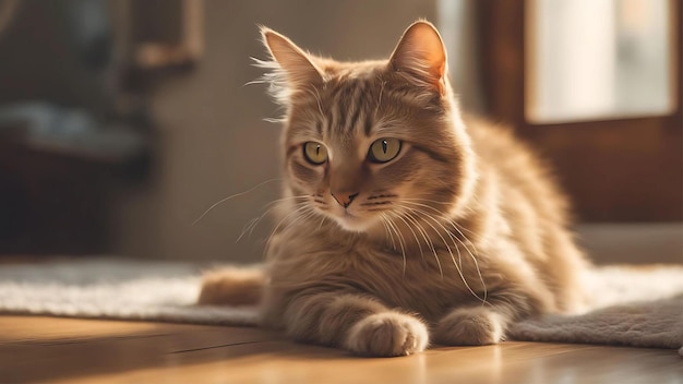 a cat laying on the floor looking at the camera