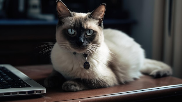 Cat looking into laptop