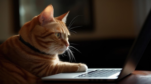 Cat looking into laptop