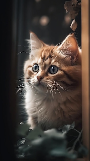 A cat looks out of a window.