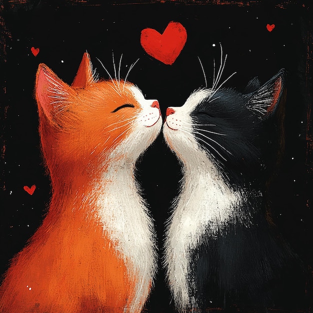 Cat love Cat couple hugging cudling and kissing Valentines day card Valentines poster Love ba