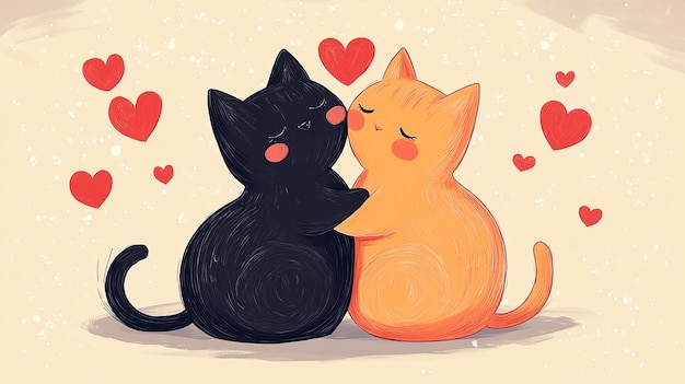 Cat love Cat couple hugging cudling and kissing Valentines day card Valentines poster Love ba