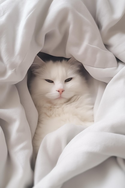 a cat lying in bed as if it were falling asleep