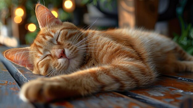 A Cat Lying On A Garden Table Basking In The Tranquility Of The Outdoors