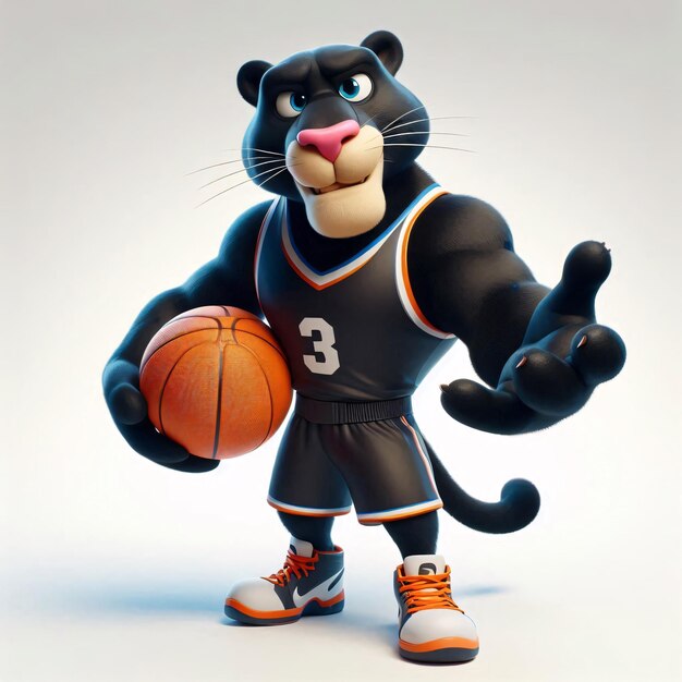 a cat mascot with a ball and a basketball