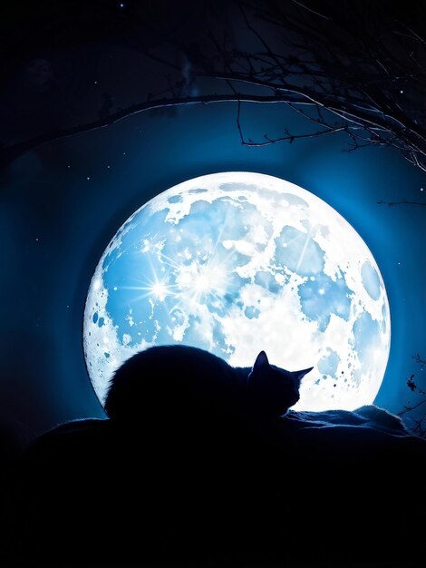 Photo cat in the moon skycat in the moon sky