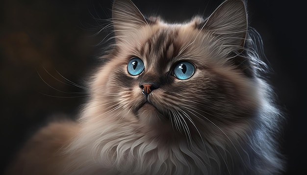 A cat most beautiful portrait on black background generative AI