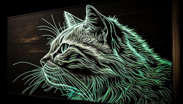 Cat neon line digital art illustration