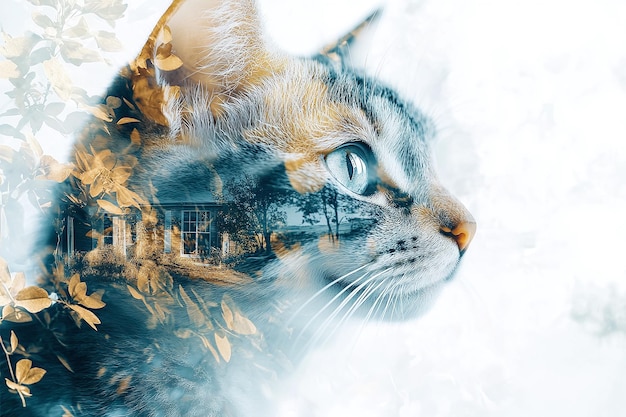 Photo a cat nostalgic gaze into home and nature