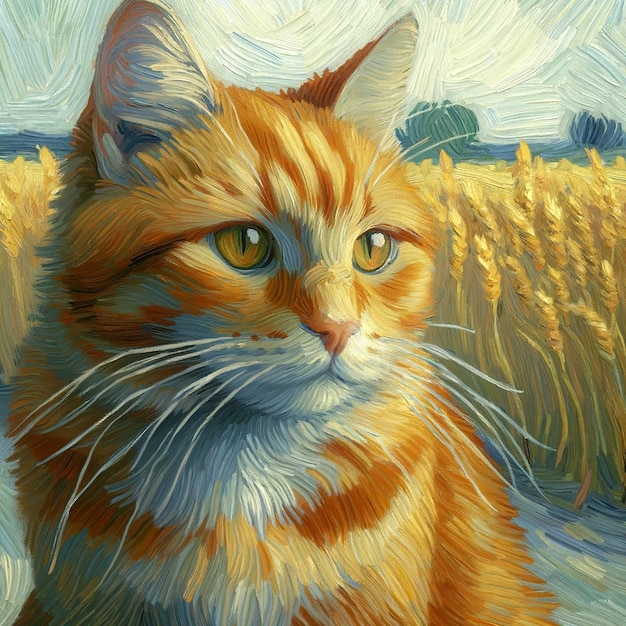 A cat in oil painting