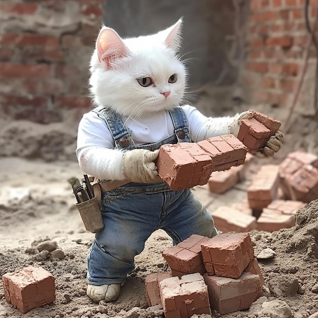 a cat in overalls with a gun in his hands