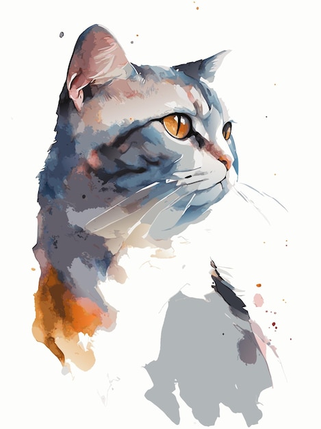 Cat photo Watercolor technique