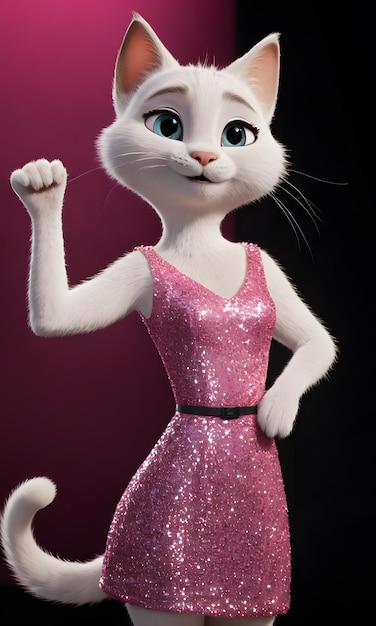 Photo a cat in a pink dress with the words quot super hero quot on the bottom