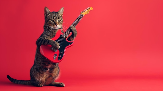 A cat playing an electric guitar