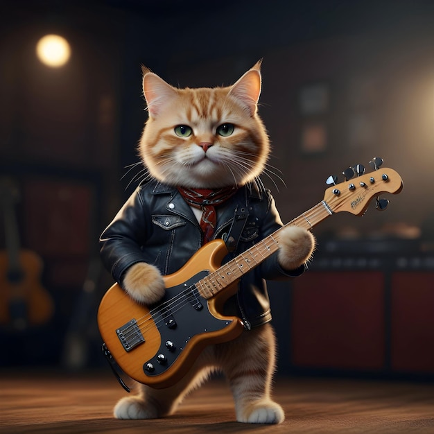 a cat playing guitar