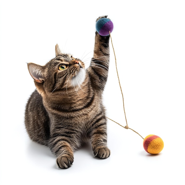 Photo a cat playing with a ball that has the word quot on it quot