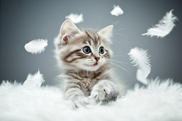 Cat playing with floating feathers