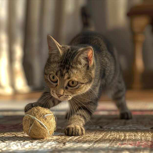 Photo a cat playing with toy with natural back garound