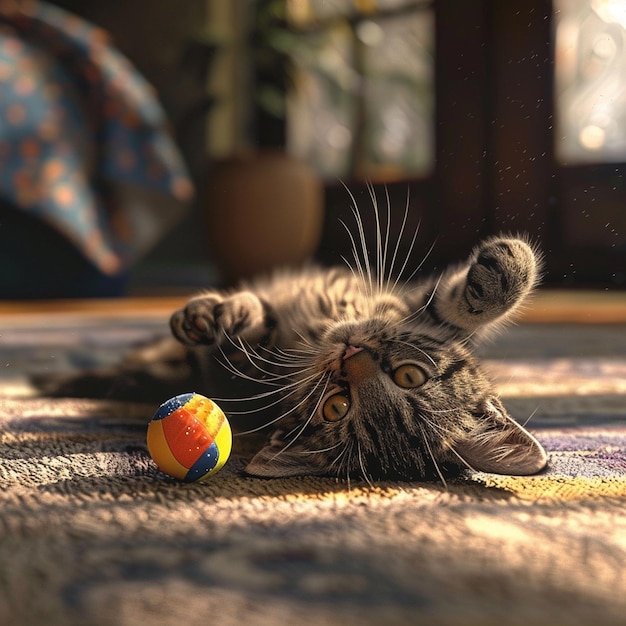 Photo a cat playing with toy with natural back garound