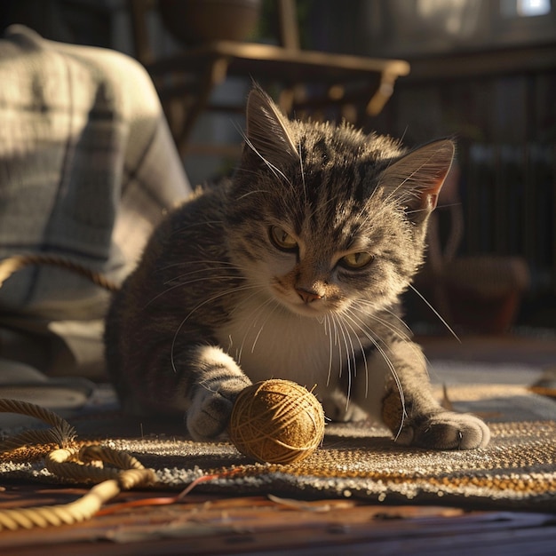 Photo a cat playing with toy with natural back garound