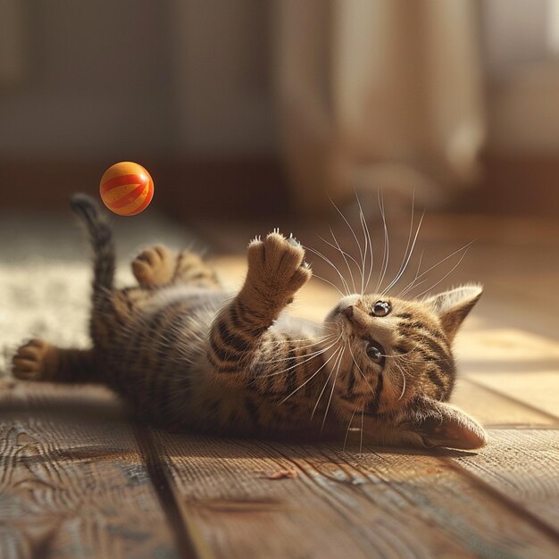 Photo a cat playing with toy with natural back garound