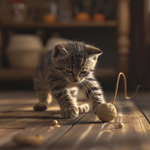 Photo a cat playing with toy with natural back garound