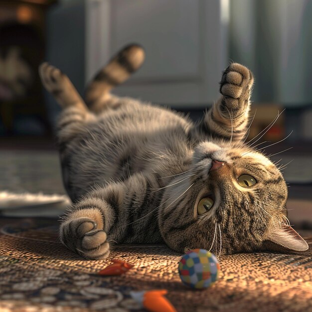 Photo a cat playing with toy with natural back garound