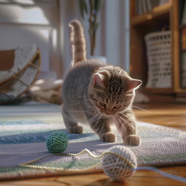 Photo a cat playing with toy with natural back garound