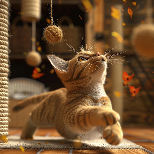 Photo a cat playing with toy with natural back garound