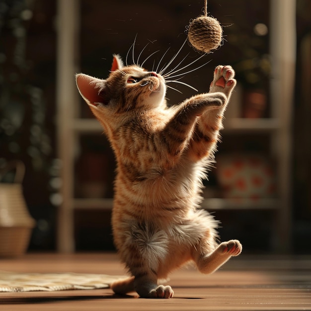 Photo a cat playing with toy with natural back garound