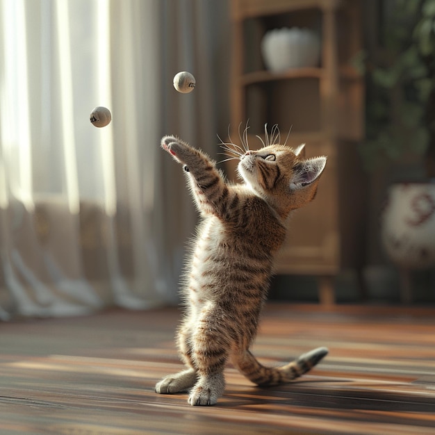 Photo a cat playing with toy with natural back garound