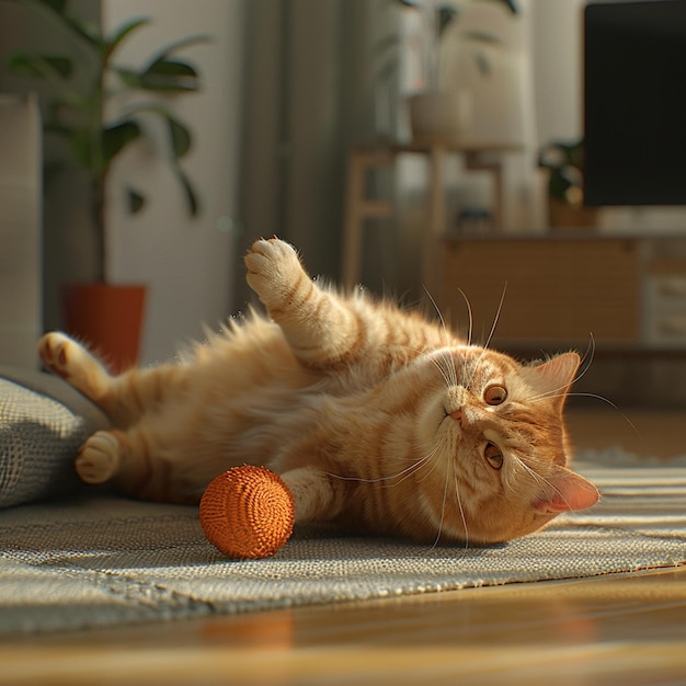 a cat playing with toy with natural back garound