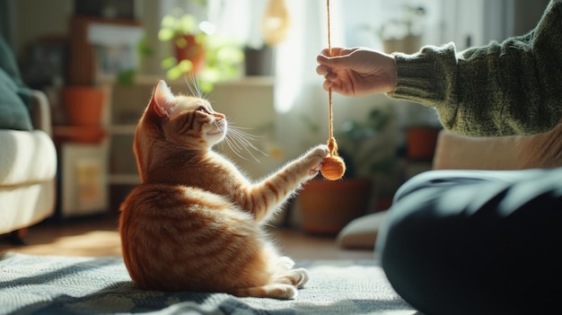 Photo cat playing with toy